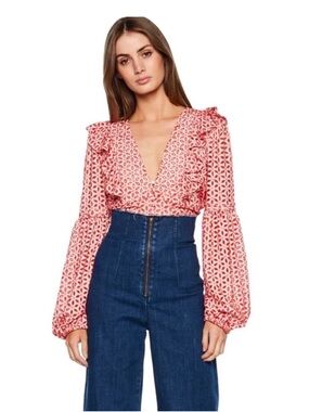 Revolve Bardot Camille Eyelet Blouse Top Medium 8